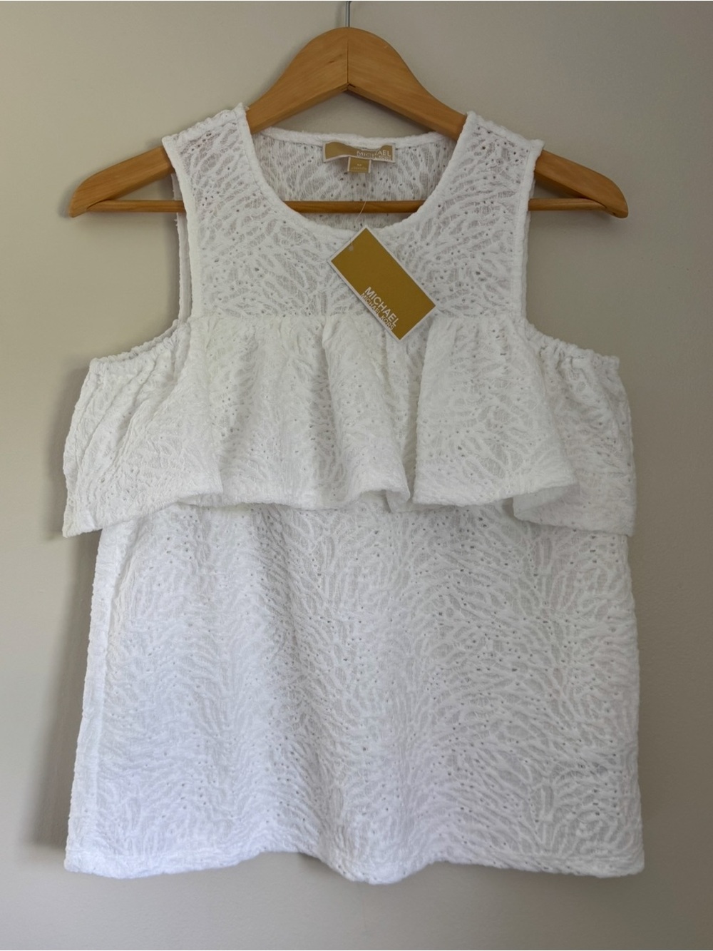 Michael Kors White Ruffle Lace Sleeveless Blouse